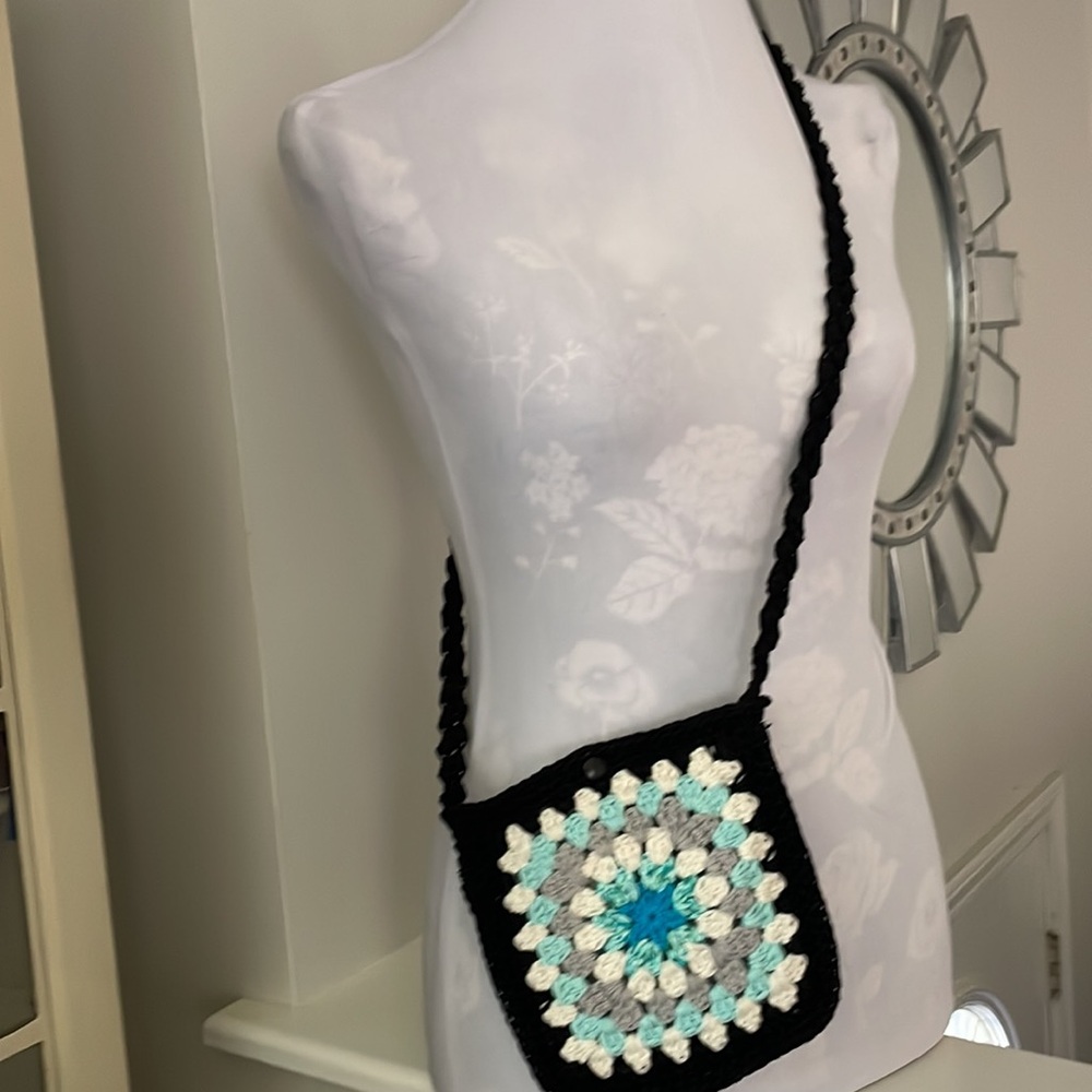 Hand Crochet Shoulder Bag Crossbody Bag Crochet Granny Square BOHO - 100% Cotton - Picture 14 of 16
